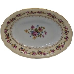 Vintage Gold Castle Serving Bowl Oval Hostess Garden Rose Occupied Japan SEE